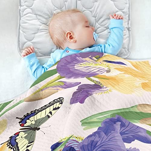 Junzan Floral Pattern Flores Iris Cobertoras de bebê para meninos Cotton Throw Planket para Presentes Recém -nascidos CRIB DE PRIMEIRO BERRESSÃO