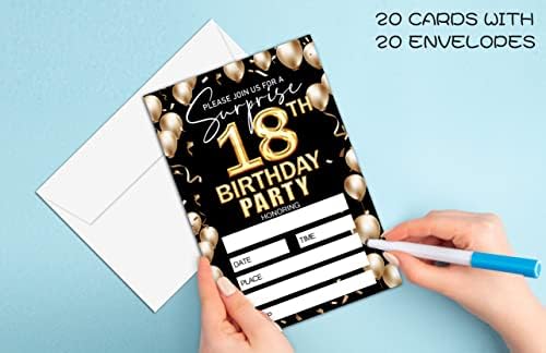 Convite de aniversário de 18 anos - Convite de aniversário preto e dourado - Idéias de convite de aniversário para meninas meninos
