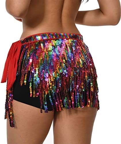 Zltdream Lady's Belly Dance Belt cinto da cintura Salia de quadril com fileiras de lantejoulas coloridas Fringe