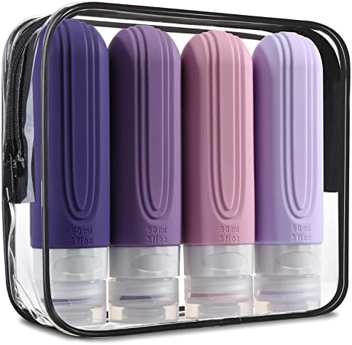 MRSDRY Garrafas de viagem para produtos de higiene pessoal, TSA aprovada por 3 onças Tamanho de viagem BPA BPA à prova de vazamento Recarregável líquido Silicone Squeezable Acessórios de viagem para shampoo LONIONAL