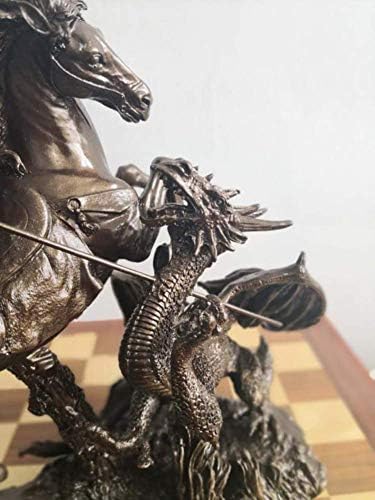 Liushi Dragon Warrior estátua modelo, escultura de mitologia grega Saint George Killing Dragon Knight Resin Retro Decoration