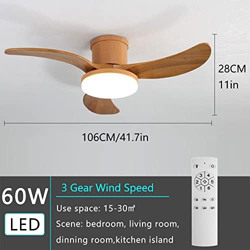 Ibalody Creative Fan Lights Fan Lights Wood Teto Fan Luz de 3 engrenagem Ventild Speed ​​teto com luz LED Light Dining Room Sala de