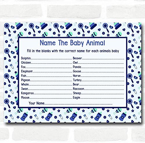 Games de chá de bebê azul e verde de meninos cartas de animais de bebê