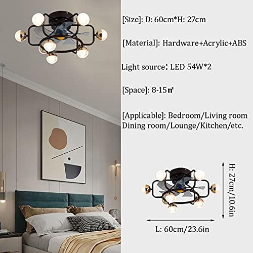 Cutyz Bedroom Fan com luz de teto e controle remoto Silêncio 3 velocidades LED LED Dimmível Ultra-Fingro Fan Light