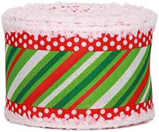 Meseey 4 rolos 24 jardas de listras brancas verdes vermelhas com fita de feriado de borda com fio de girria de neve para decoração de férias decorativas para o Natal Diy Crafts Tree Decoration