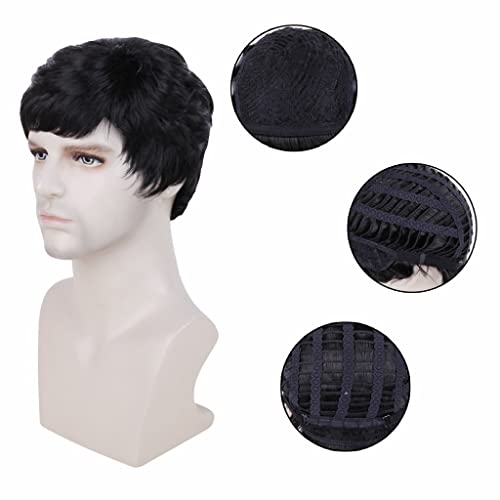 DSHGDJF MENOS curtos perucas sintéticas perucas completas com fibra de fibra resistente ao calor de cor preta