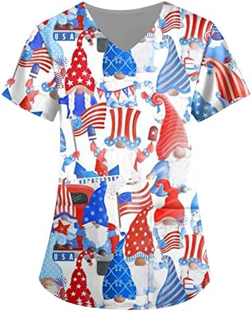 Defina a camisa Independence Day Print for Women Breathable Padrivled Slave Vech de pescoço V mais algodão Tops de verão para