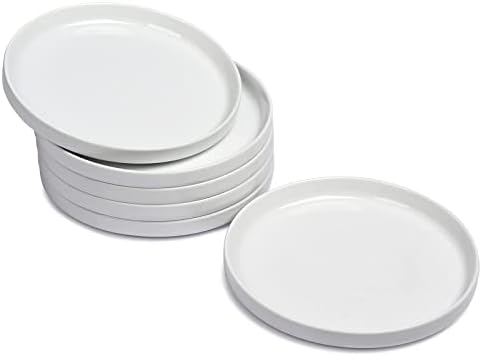WishDeco White Ceramic Apertizer Plate Conjunto de 6, 7 polegadas, pequenos pratos de sobremesas, pratos de porcelana para salada, macarrão e bolo, lavadora de louça Microondas e cofre de forno