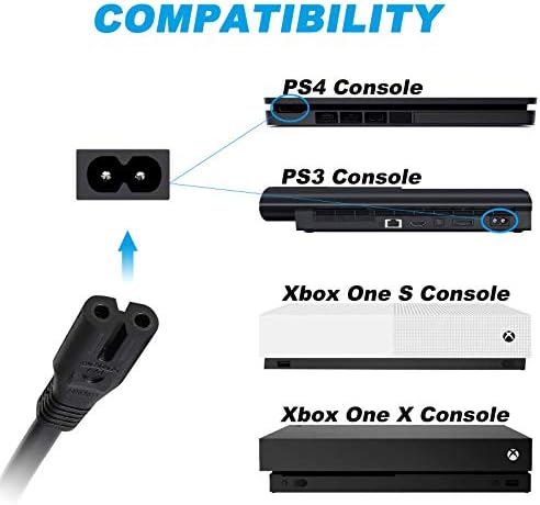 Cabo de alimentação CA para PS4 Slim/ PS3 Slim, Xbox One S, Xbox One X, Xbox Series X, Xbox Series S Substituição Cabo