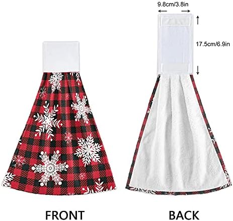 FFYHO Vintage Winter Snowflakes pendurados Toalha de cozinha com loop 2 pacote de toalhas de mão xadrez de búfalo vermelho