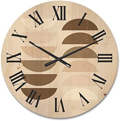 DesignQ 'Abstract Moon e Sun Geometrics in Terracotta II' Modern Wood Wall Clock grande resumo decorativo e fractais Relógios de madeira de grandes dimensões para a decoração da sala de estar