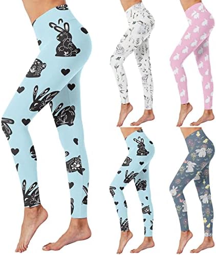 Leggings de coelhinho da Páscoa para mulheres Pontas de ioga de barriga de cintura alta para treino