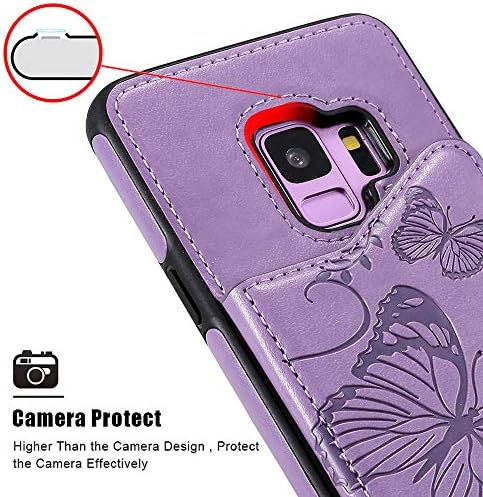 Carteira de caixa Samsung Galaxy S9 com porta -cartas, Kudex Slim Animed Butterfly Flower Follio Case de carteira magnética protetora