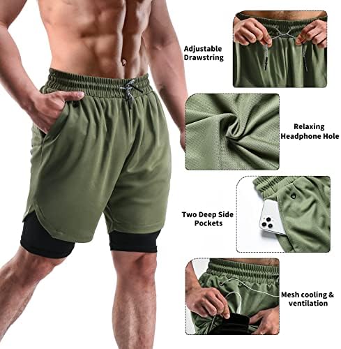Fioneca 2 em 1 shorts masculinos Casual 2 pacote, execução de shorts de ginástica para homens 7 polegadas, shorts de exercícios