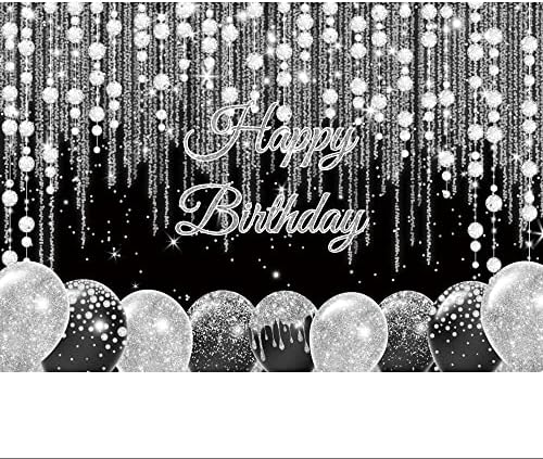 Dorcev 12x8ft Feliz aniversário Pedido de poliéster Black Sliver lantejous balon glitter bokeh diamante pingente fotografia background