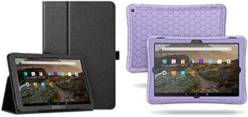 Caso de fintie para o novo Fire HD 10 e Fire HD 10 Plus Tablet - Black Slim Fit Folio Stand Cover + Lilac Purple leve