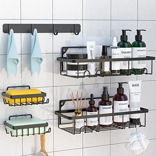 Upiyan 5-Pack Adesive Shower Caddy Basket Banheiro Prateleiras Ordeias sem perfuração O portador de sabonete em aço inoxidável sem perfuração