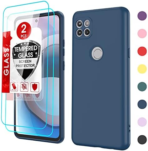 Leyi Motorola One 5G Ace Case, Motorola One 5G Ace Phone Case com [2 pacote] Protetor de tela de vidro temperado, líquido de líquido de microfibra macia para Motorola One 5G Ace Phone, Azul