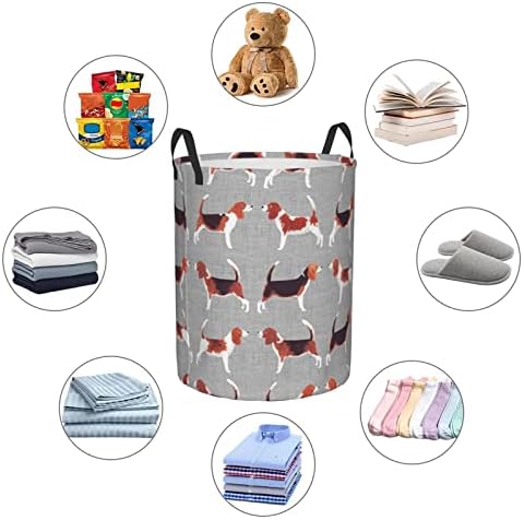 Padrões de beagle cesta de lavanderia, alça de banda de desgaste à prova d'água cesta de roupa redonda para quarto