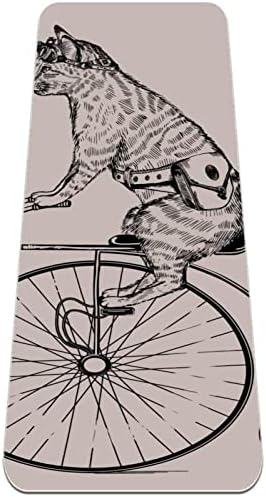 Mat de ioga extra grosso de 6 mm, gato em impressão de bicicleta retrô tapetes de exercícios ecologicamente corretos TPE Pilates tapete com ioga, treino, fitness e exercícios de piso, homens e mulheres