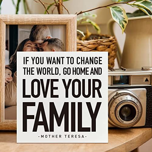 Inspirational Family Wooden Box Sign, vá para casa e ame sua família, decoração de quarto da sala de estar em casa, decorações motivacionais