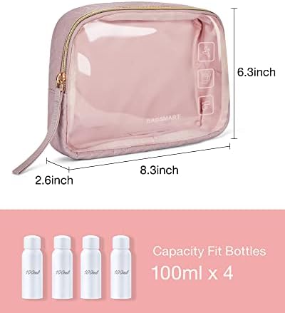 Bagsmart TSA Saco de higiene pessoal aprovado, 3 Pacote de maquiagem clara Organizador de bolsa de cosméticos, bolsa de viagem