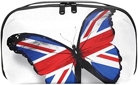 Britânica de bandeira britânica Butterfly Design Makeup Bag Zipper Pouch Travel Organizador cosmético para mulheres e meninas