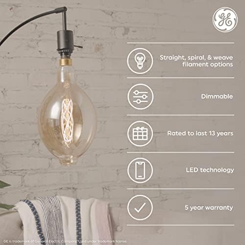 Iluminação GE Lâmpada LED de estilo vintage, 40 watts Eqv, vidro âmbar, luz quente da vela, luz do tubo T9, base média