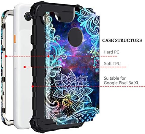 Casetego Compatível com o Google Pixel 3A XL Case, Floral Três camadas Hybrid Hybrid resistente à prova de choques Caso