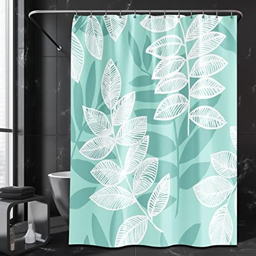 Cortinas de chuveiro de planta de peitoral de Qahing Cortana de banho botânica com 12 ganchos folhas minimalistas de tecido
