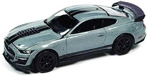 2021 Shelby GT500 Carber Fiber Track Pack Silver Met. c/listras pretas músculos modernos 1/64 Modelo Diecast Car