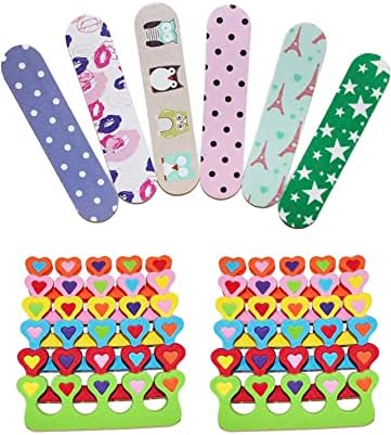 ZMOI 6 peças coloridas mini -emery unhas arquivos + 6 pares design de coração separadores de dedos manicure/pedicure kit kid spa