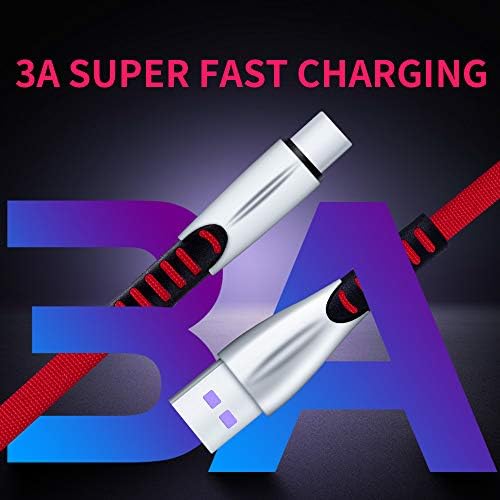 3A Fast USB Tipo C Cabo do carregador （Preto, azul e vermelho 3- PACK3.3ft) Compatível com cabo de carregamento rápido trançado de nylon.