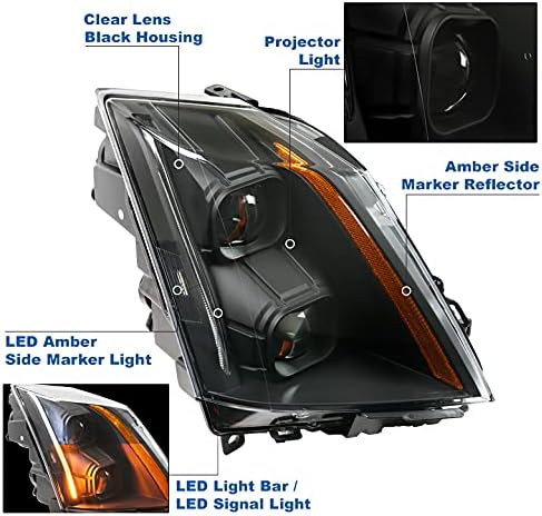 ZMAUTOPTS LED Signal Signal Signal Projector Faróis Black w/6 DRL azul compatível com 2008-2014 Cadillac CTS