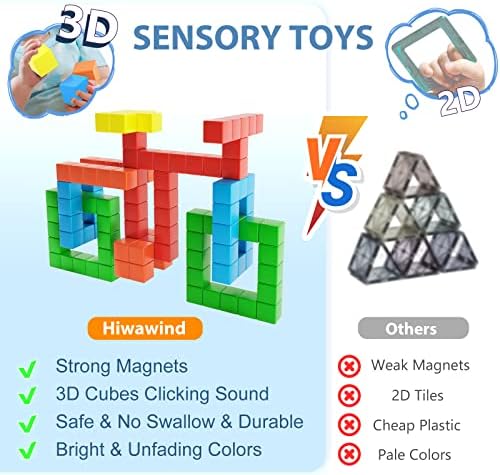 HIWAWIND Bloco magnético Toys para meninos e meninas - Grandes cubos magnéticos 3D, Kit de construção educacional, Pré