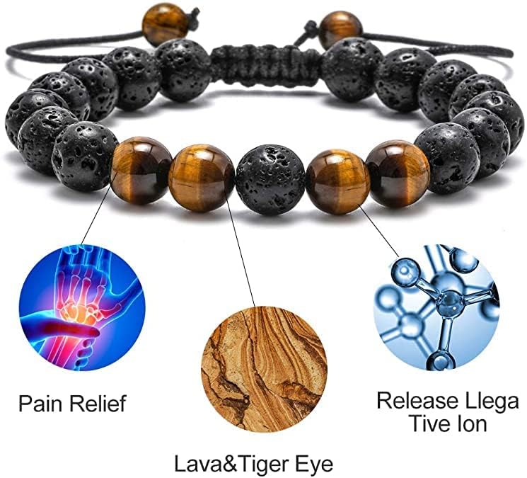 2 peças 8mm Tiger Eye Lava Rock Stone Mens Ansiedade Pulpares de Estresse Alívio de Aromaterapia Ajustável Cura do Difusor