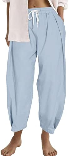 Calças de viagem de míshui para mulheres coloras sólidas femininas bolsos soltos calças de cintura elástica de cintura