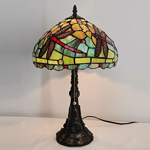 Zjart Tiffany Table Lamp 1 Luz de 19 polegadas de 19 polegadas Alto verde amarelo manchado Dragonfly estilo leitura lâmpada de cabeceira