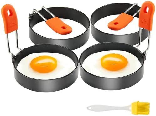 Anel de ovo 4 embalagens de 2,95 polegadas anel de ovo com alça anti-escaldada com pincel de óleo, ferramenta de café da manhã de