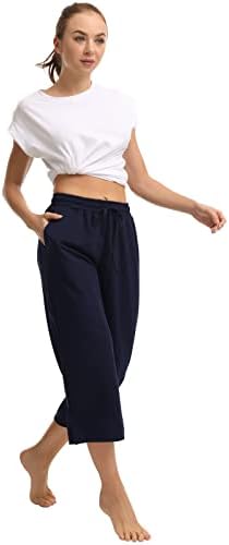 JoJoans Womens Capri Pants Wide perna calças de ioga com cordão solto de treino confortável Athletic Capris