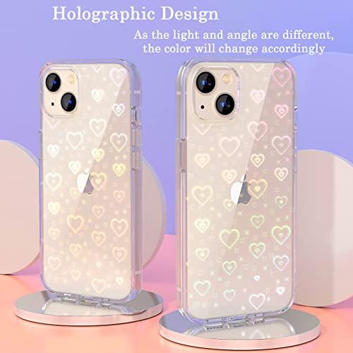TKSAFY CASO COMPATÍVEL DO IPHONE 14 CASO, Clear Glitter Glitter Cute Laser Holográfico Love Heart Padrão para mulheres