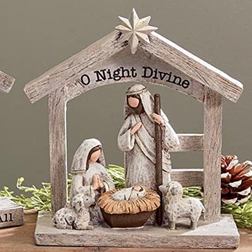 Um feriado de 7,5 polegadas de madeira rústica parecer natal cena natividade estatueta com família sagrada, “o noite divina” dizendo-decoração
