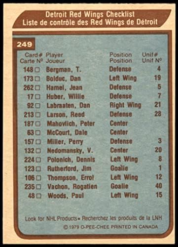 1979 O-PEE-Chee -249 Lista de verificação da equipe Red Wings Red Wings NM Red Wings