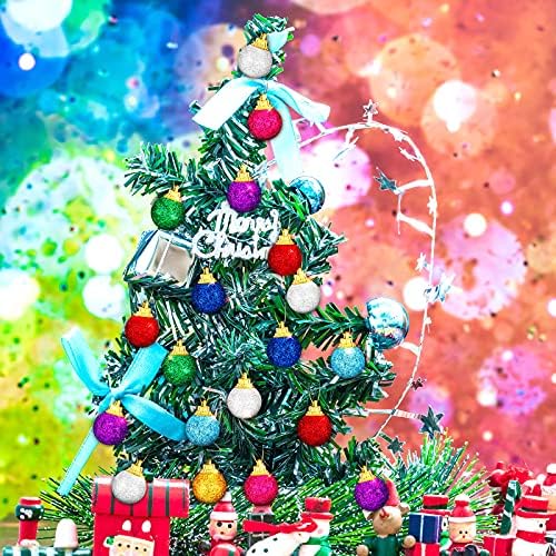 64 peças 1 polegada 1 polegada Mini Glitter Glitter Bola de Natal Ornamentos de Natal