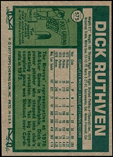 1977 Topps # 575 Dick Ruthven Atlanta Braves NM/MT Braves
