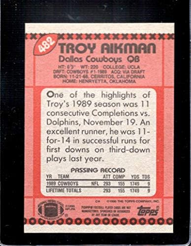 1990 TOPPS #482 Troy Aikman SR NM-MT RC ROOKIE DALLAS COWBOYS FUTEBOL