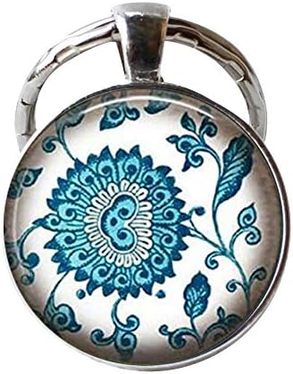 Ocean Blue Beauty Keychain ， jóias requintadas, jóias de vidro de cúpula