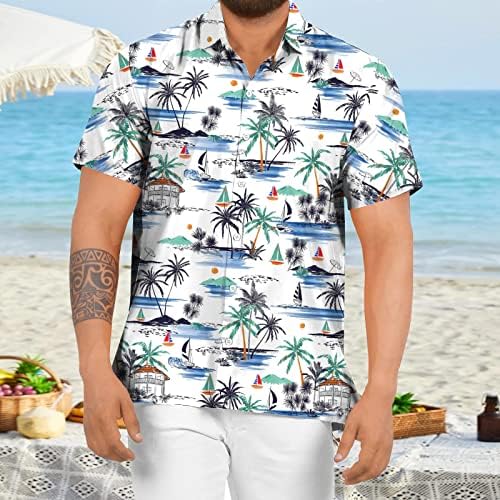 BEUU 2022 Novas camisas masculinas, Botão de manga curta de verão para cima Tops Imprimir gráfico Fit Fit Casual Beach