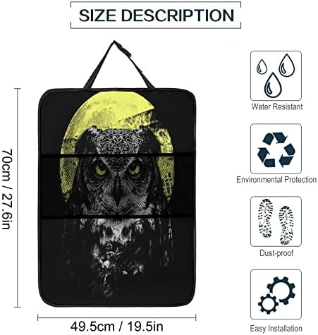 Night Owl Car Back Protector Tapete de chute Organizador Proteção à prova d'água com bolsos de armazenamento 1pc
