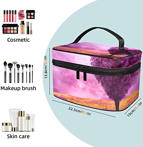 Saco de higiene pessoal pendurado de viagem, organizador de maquiagem portátil, suporte de cosméticos para pincéis, belas árvores de flores roxas